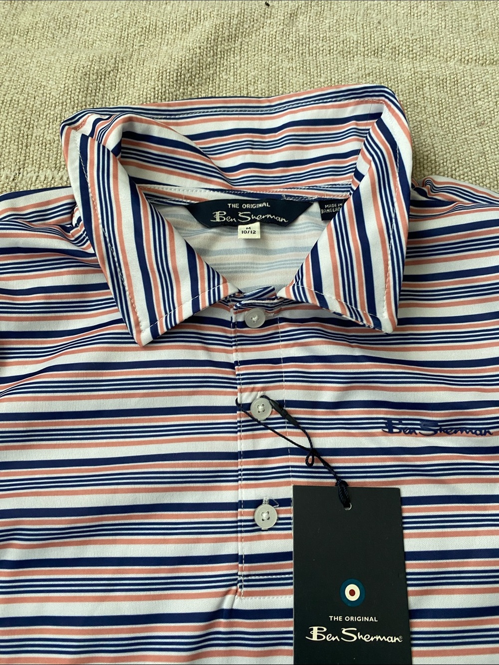 Ben Sherman Pink and Navy Striped Polo